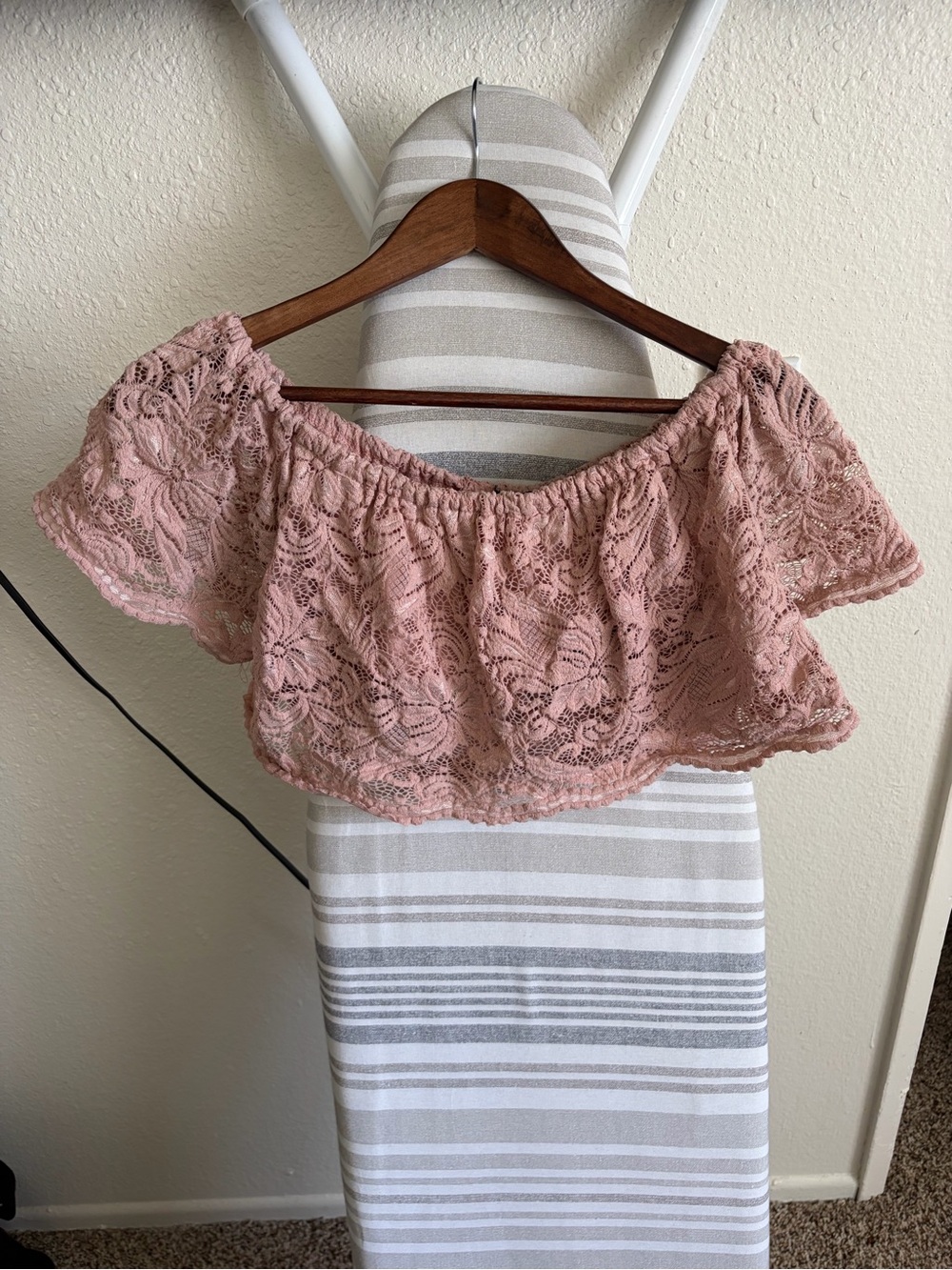 Ambiance Dusty Rose Lace Off-Shoulder Crop Top